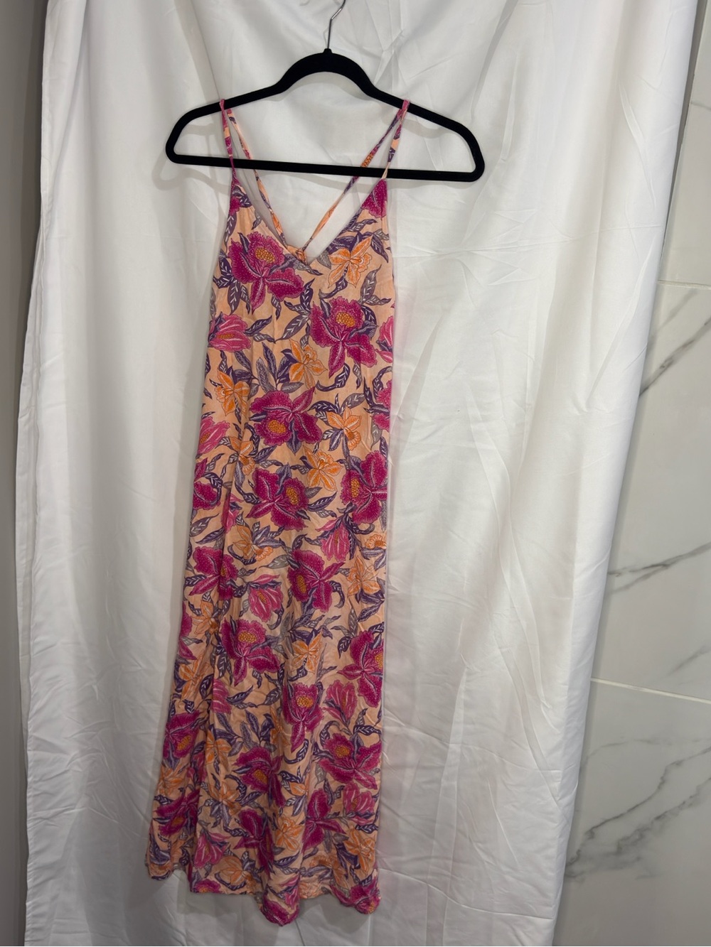 Old Navy Pink & Peach Floral Maxi Slip Dress